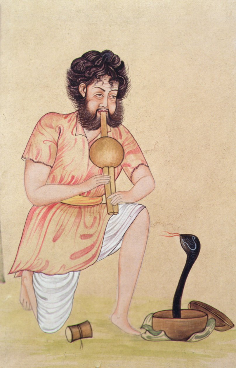 Yılan Oynatıcısı (kağıt üzeri guaj ve sulu boya) by School Indian
