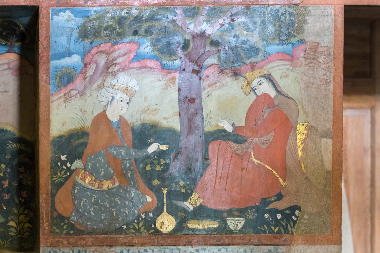 Chehel Sotoun sarayında fresk, İsfahan, İran by School Iranian
