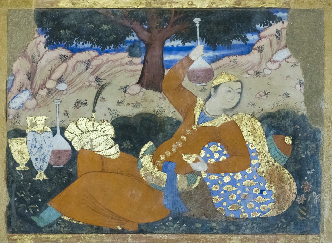 Chehel Sotoun sarayında fresk, İsfahan, İran by School Iranian