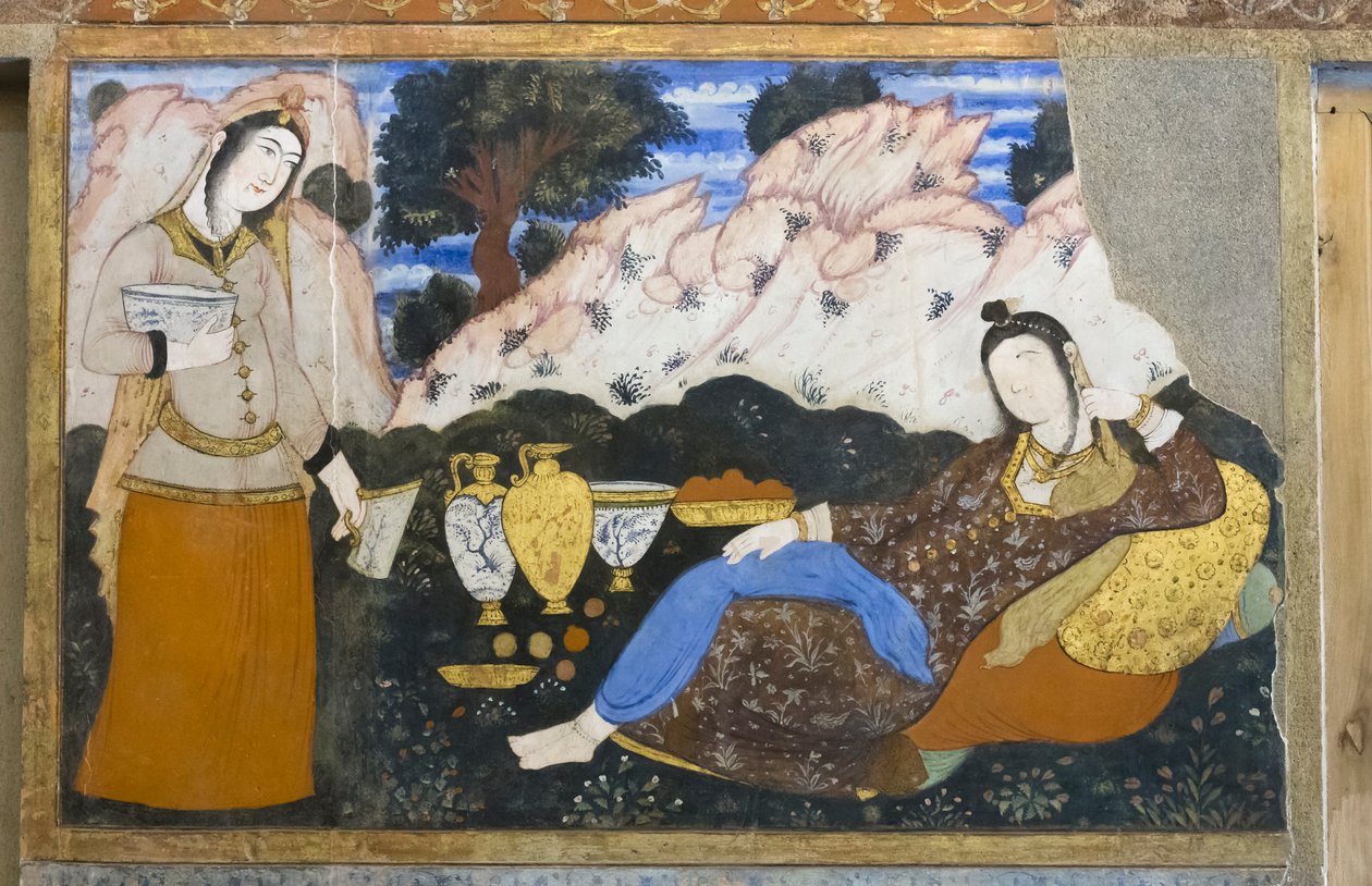 Chehel Sotoun sarayında fresk, İsfahan, İran by School Iranian