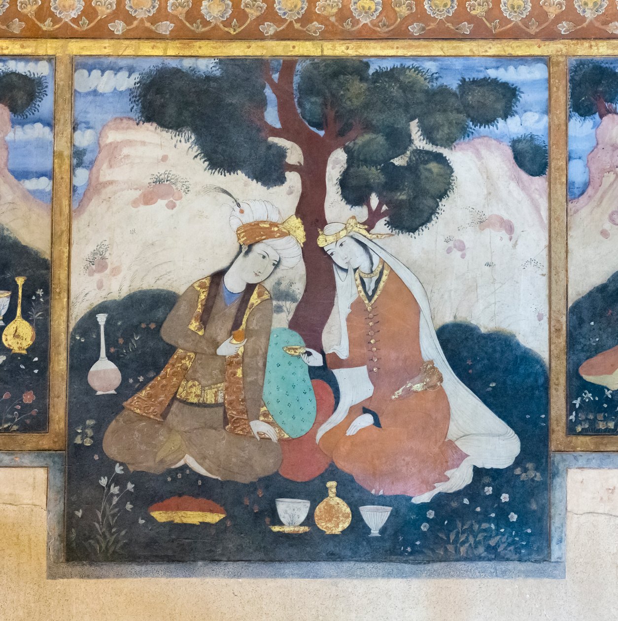 Chehel Sotoun sarayında fresk, İsfahan, İran by School Iranian