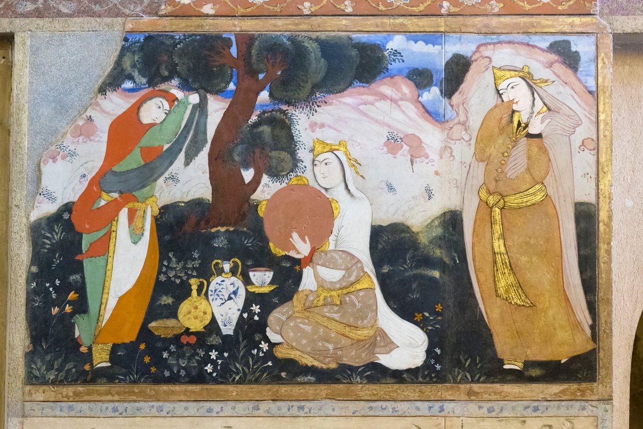 Chehel Sotoun sarayında fresk, İsfahan, İran by School Iranian