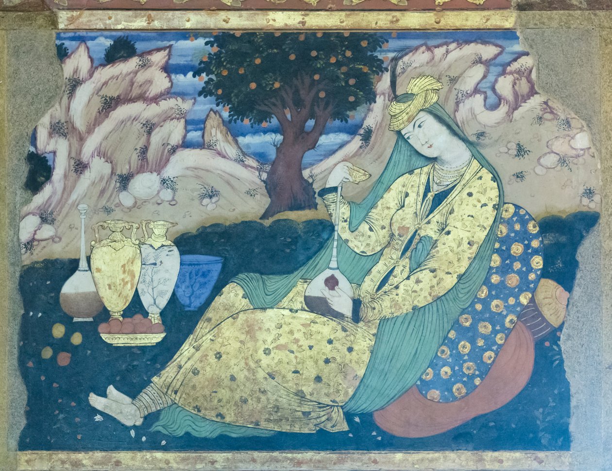 Chehel Sotoun sarayında fresk, İsfahan, İran by School Iranian