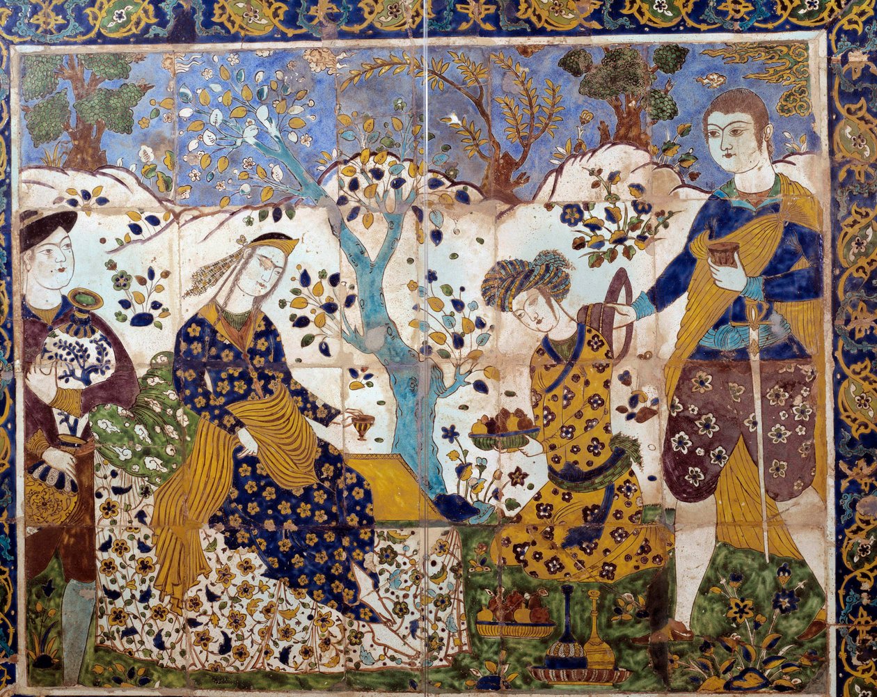 İran sanatı: Persler arasında Portekizli bir misyoneri temsil eden bir azulejo detayı. 17. yüzyıl Amerikan Koleksiyonu by School Iranian