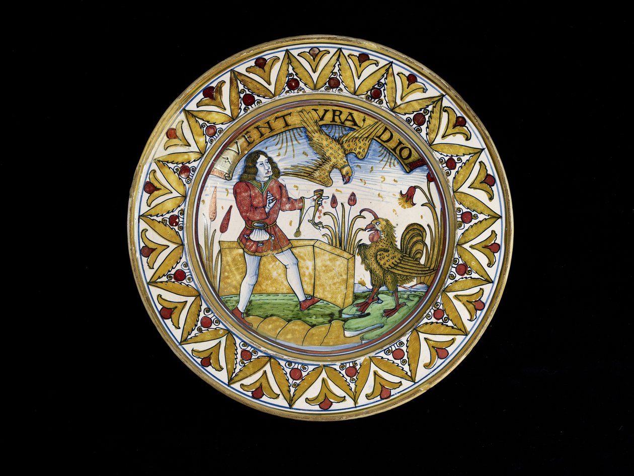 Ezop Masallarından bir sahne ile çanak, muhtemelen Deruta, c.1490-1510 (maiolica) by School Italian