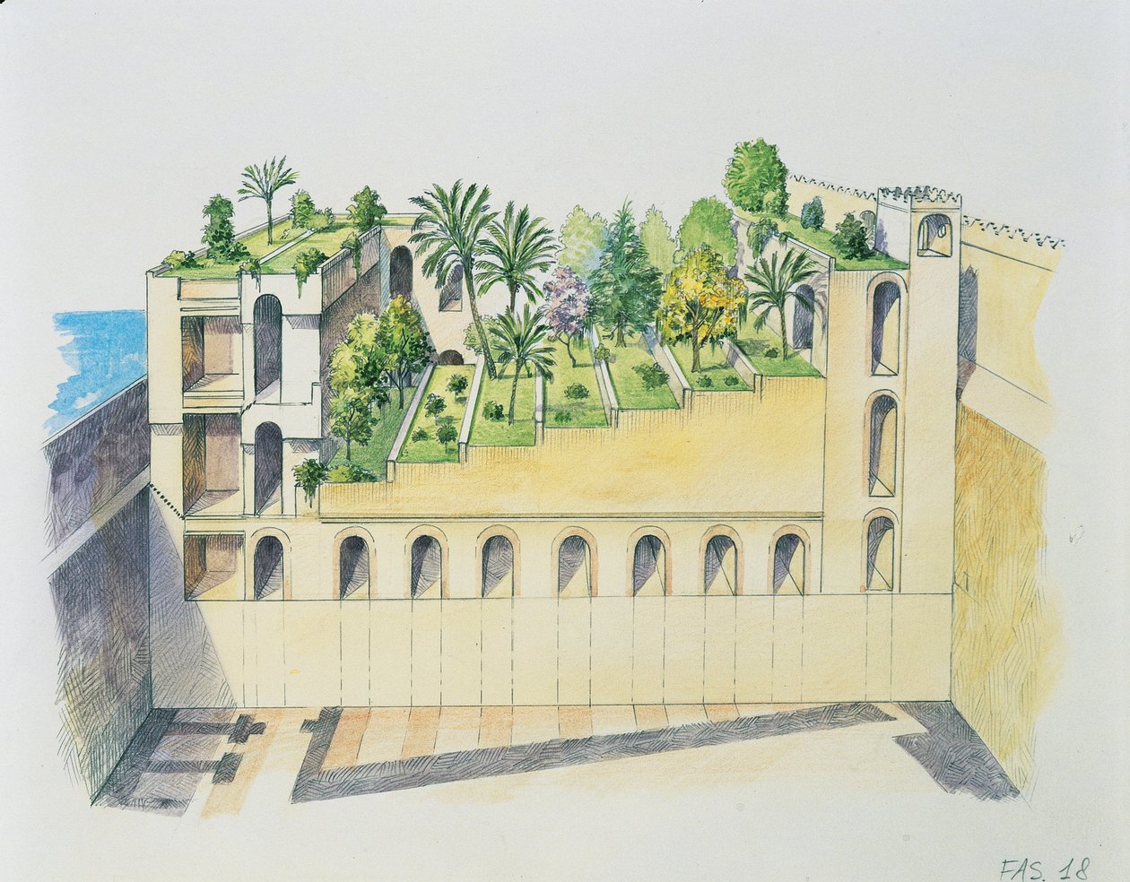 Nebukadnezar Sarayı, Babil, asma bahçeli (renkli taş) by School Italian