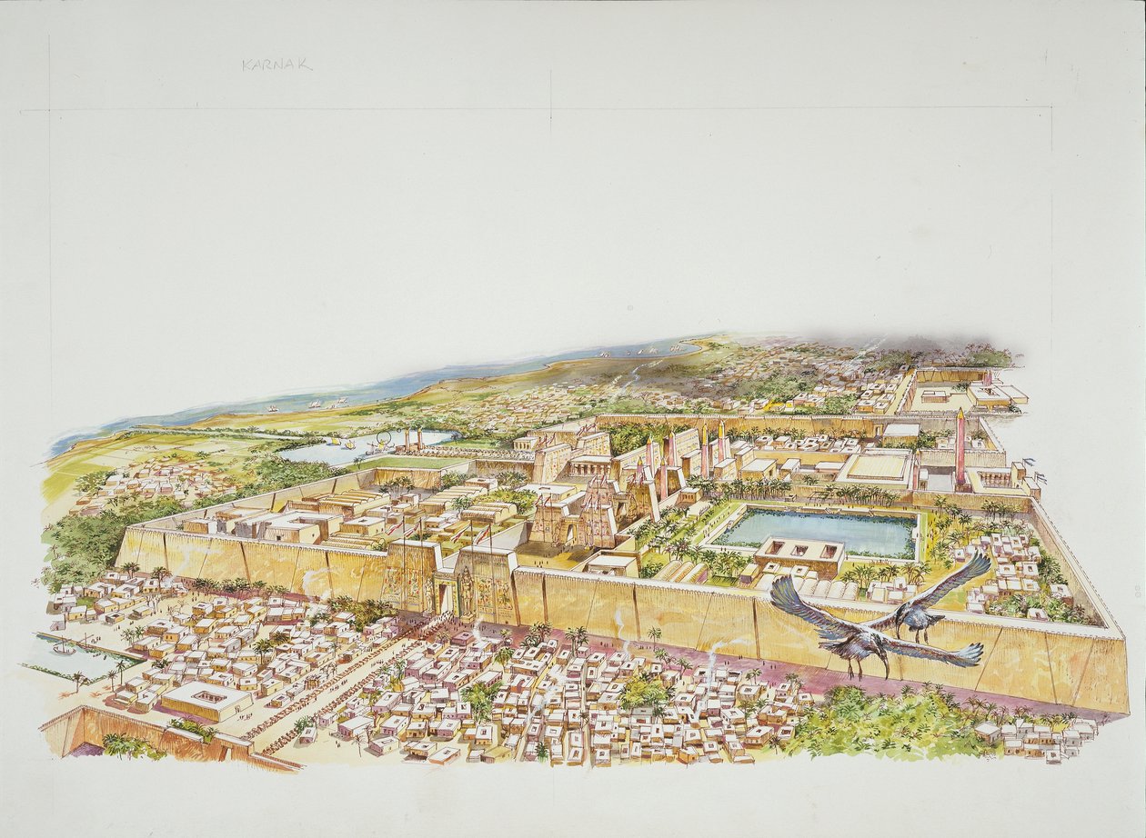 Ramses II (Renkli Litho) döneminde Karnak