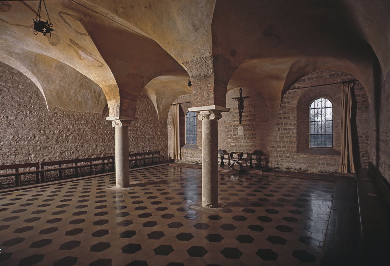 Üç Çeşme Manastırı (Tre-Fontane) (Chiesa dei Santi Vincenzo e Anastasio alle Tre Fontane) (Aziz Vincenzo e Anastasio kilisesinin bölüm evi) abbazya delle tre yazı tipi by School Italian