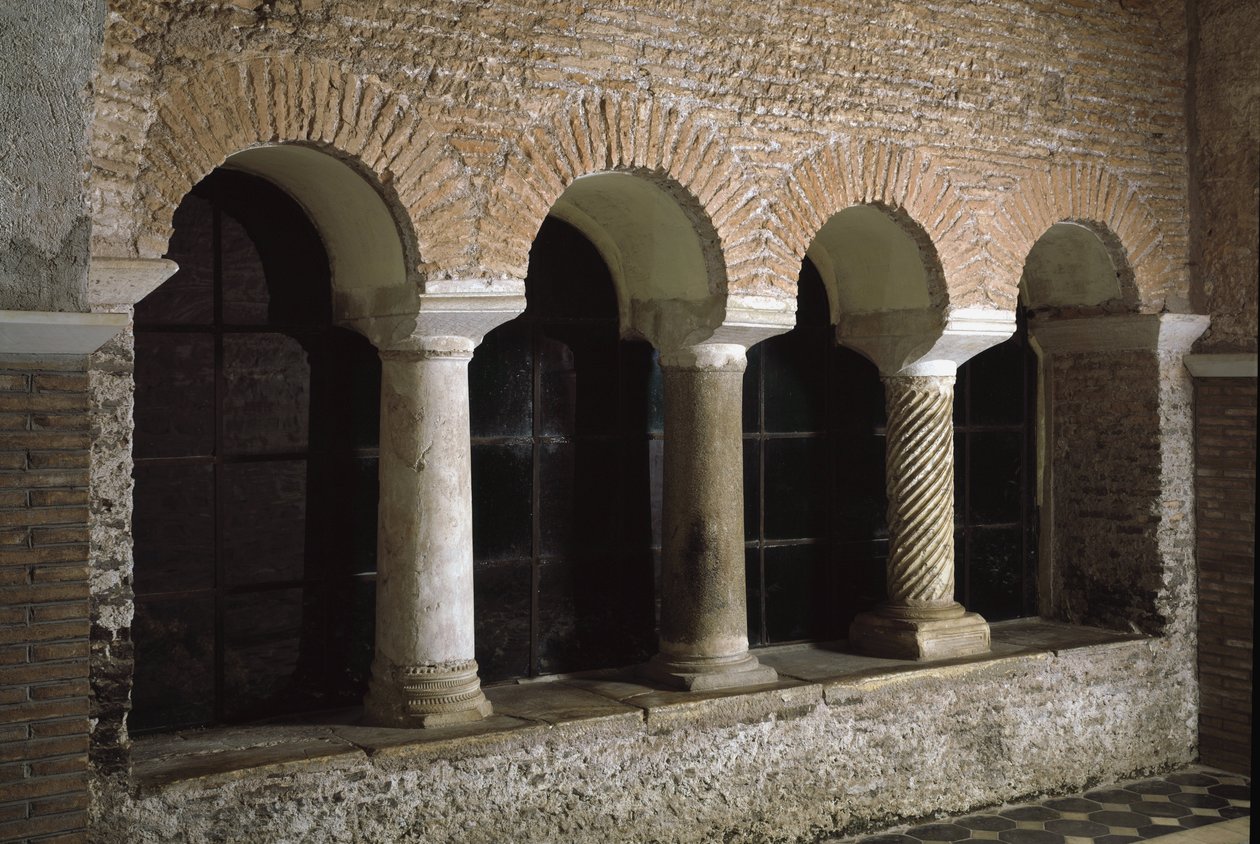 Üç çeşme (Tre-Fontane) (Chiesa dei Santi Vincenzo e Anastasio alle Tre Fontane) (Aziz Vincenzo e Anastasio, abbazya kilisesinin manastırının görünümü) Saint Vincent ve Saint Anasthasus kilisesinin manastırının görünümü delle T by School Italian