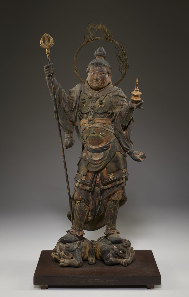 Bishamonten (Vaisravana, Kuzey Muhafızı) (kristal, altın varak ve metal ile polikrom ahşap) by Japanese School