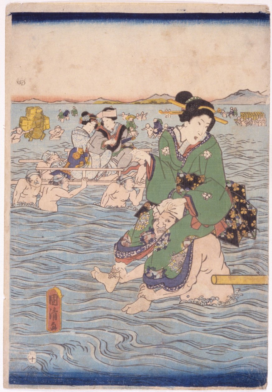 Nehir Boyunca Taşınan (renkli gravür) by School Japanese