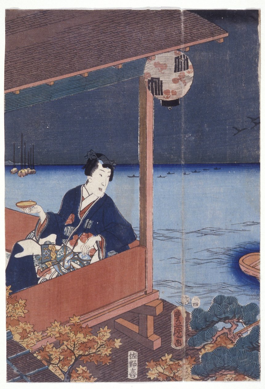 Genji (renkli gravür) by School Japanese