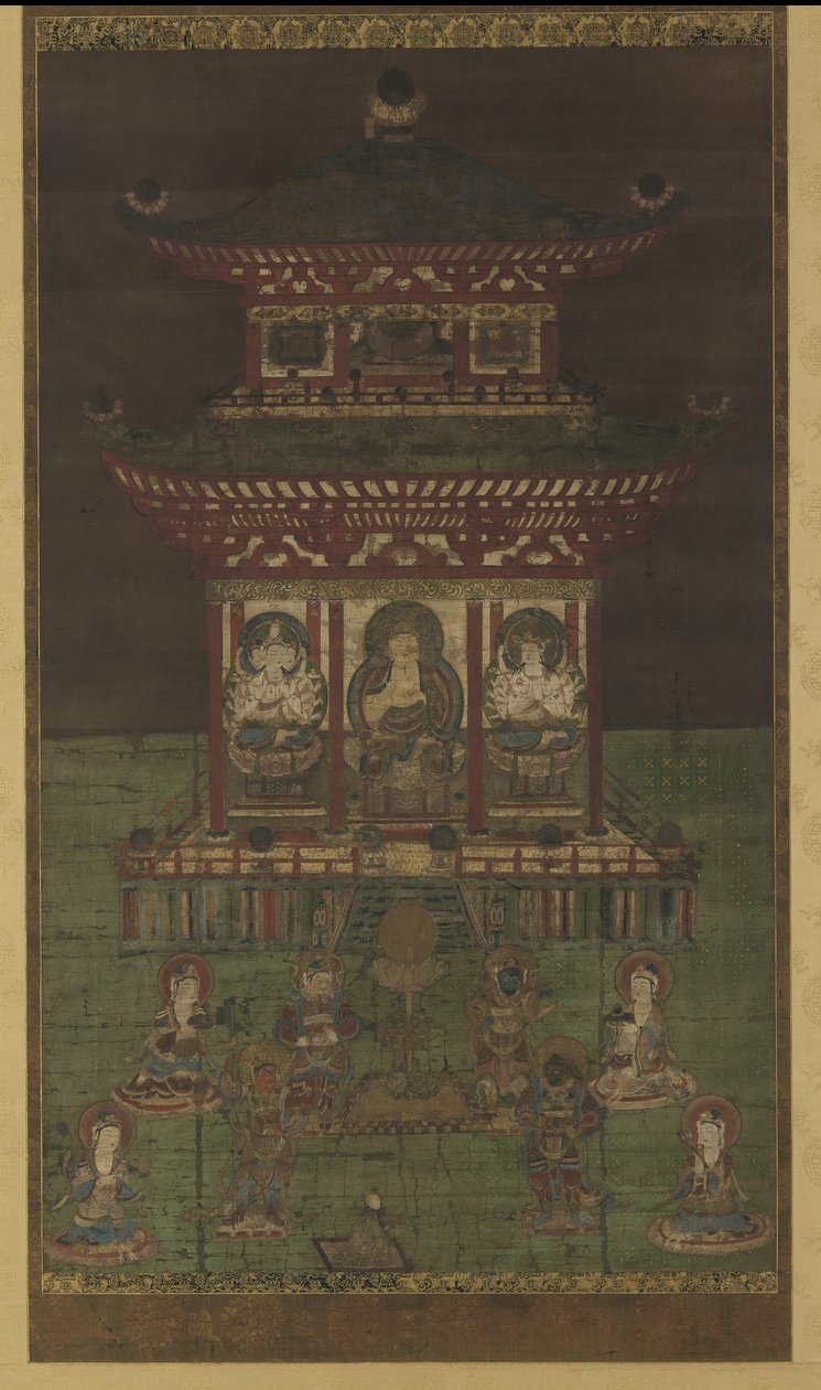 Horokaku Mandara: Buda ve görevli tanrılar, Heian Dönemi (ipek panel üzerinde renk ve altın) by Japanese School