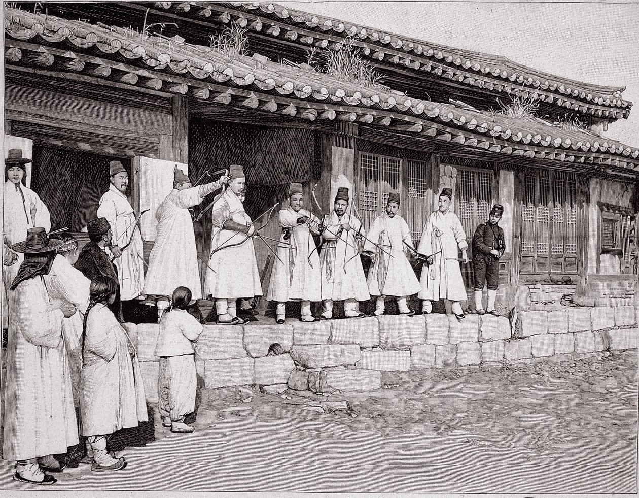 19. yüzyılın sonu, Kore, Seul'ün eski sarayındaki okçular by School Korean