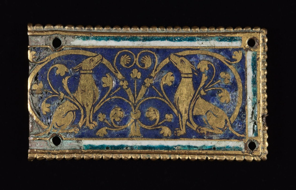 Plak, muhtemelen bir Reliquary Mabedi, c.1200-1250 (yaldızlı bakır, champlevé emaye) by School Mosan