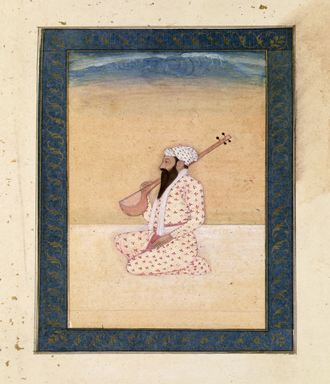 Büyük Clive Albümünden sakallı bir Tambura Player by School Mughal