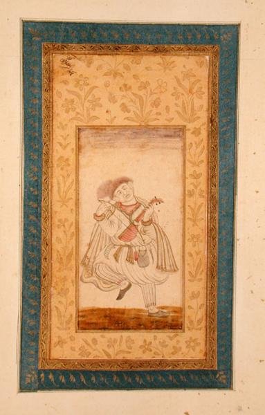 Büyük Clive Albümünden (renkli çizim) Babür mahkemesinin müzisyeni, dans eden bir Sarangi oyuncusu by School Mughal