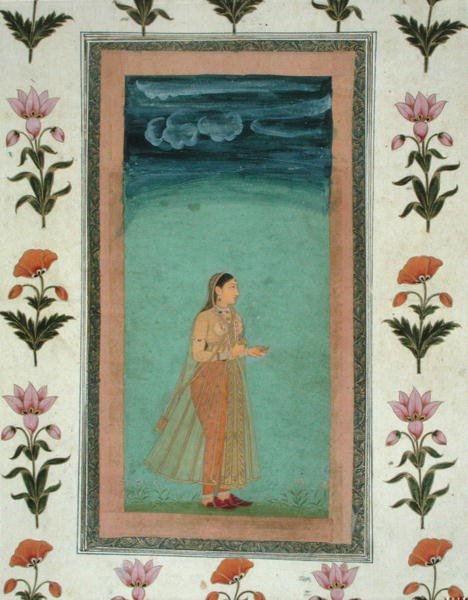 Küçük Clive Albümünden bir çiçek tutan kadın (kağıt üzerine opak sulu boya) by School Mughal