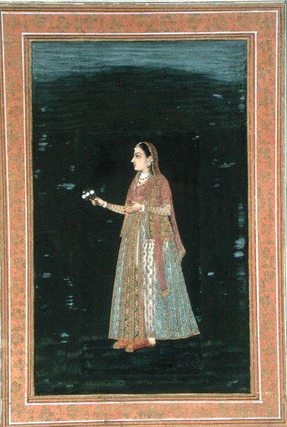 Küçük Clive Albümünden çiçek tutan kadın (kağıt üzerine opak sulu boya) by School Mughal