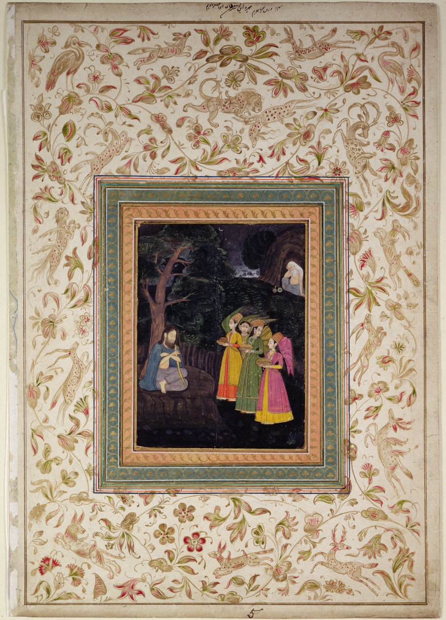 Sultan İbrahim Adham of Balkh with Angels, Johnson Albüm VI, no.5, c.1770-80 (albüm yaprağı üzerinde altın ile guaş) by School Mughal