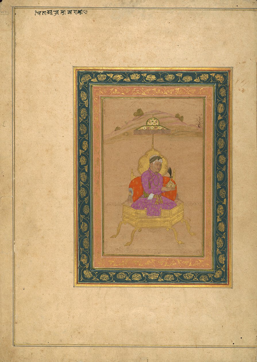 3. Babür İmparatoru Ekber, tacını tutarken kraliyet tahtına oturdu by School Mughal