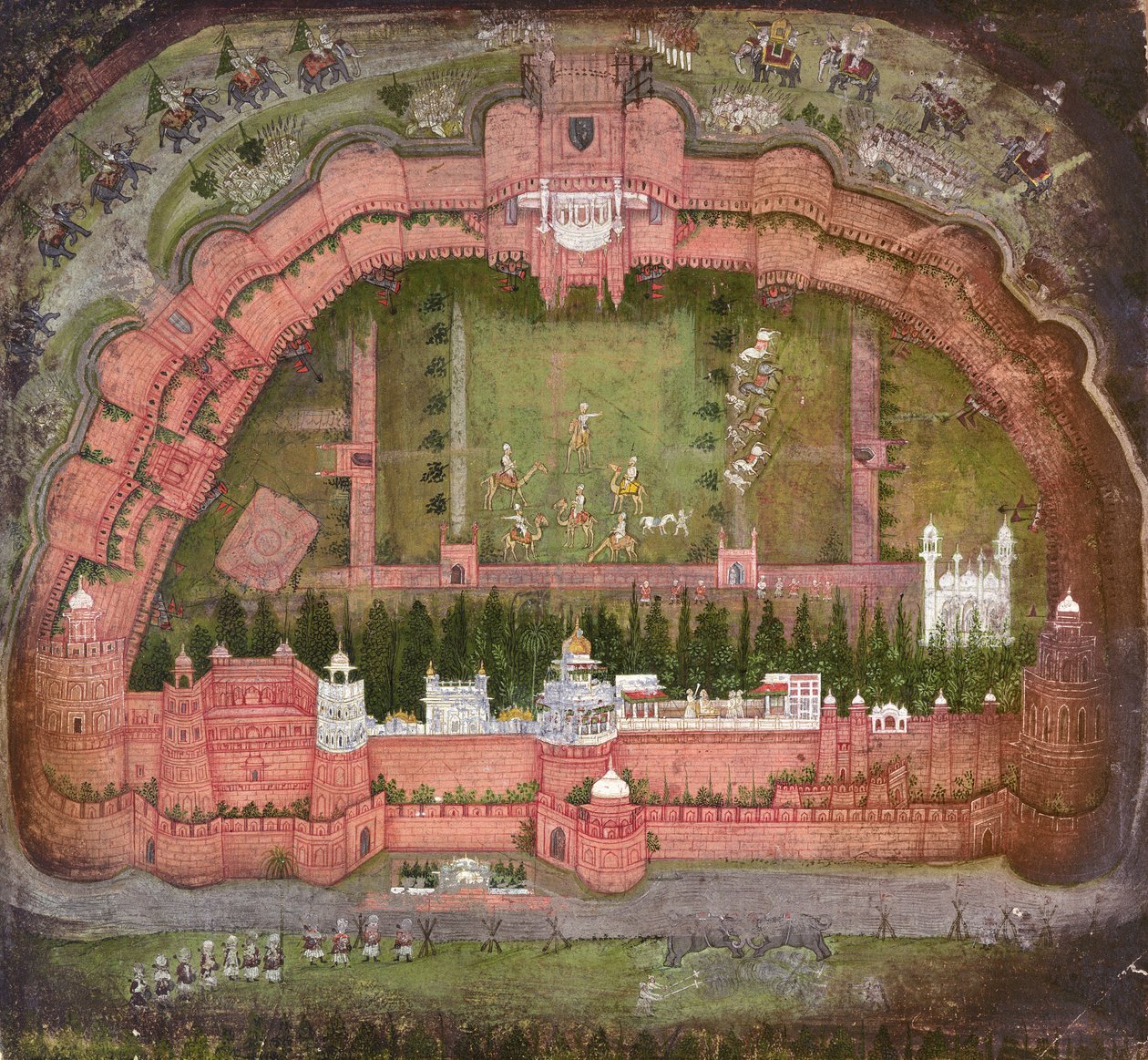 The Red Fort, Agra, Johnson Albüm VII no.1 numara 11, c.1750 (kağıt üzerinde guaş) by School Mughal