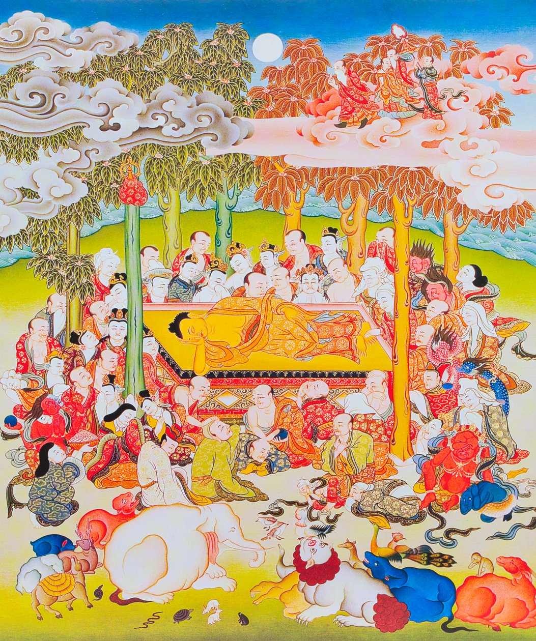 Nirvana Buddha'yı tasvir eden resim (kumaş üzerine guaş) by School Nepalese