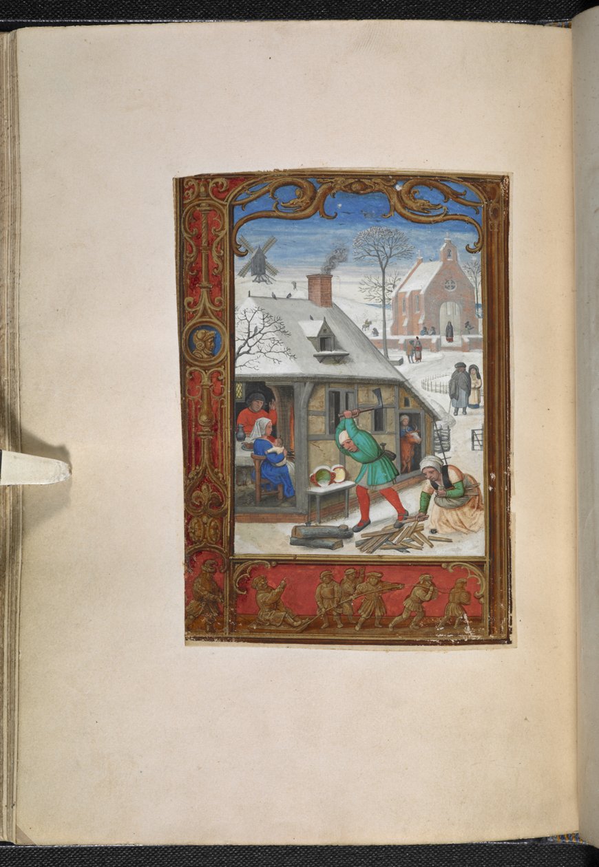 Ocak ayı için MS 24098 f.18v Takvim sayfası ekleyin, Saatler Kitabı, Roma
