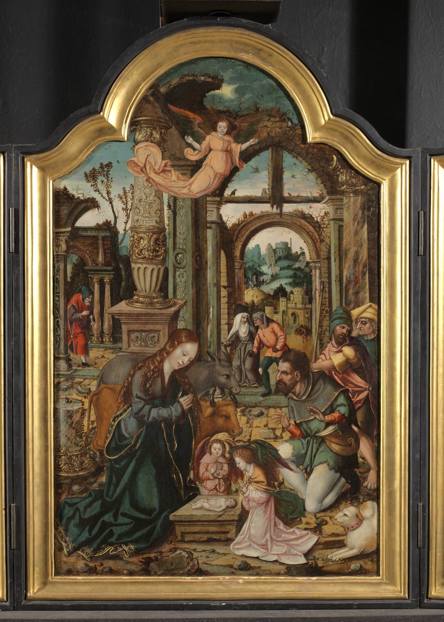 Çobanların Hayranlığı (bir triptiğin orta paneli) by School Netherlandish