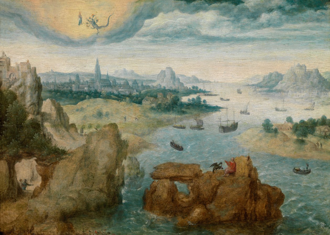 St John on Patmos (panel üzerine yağ) by School Netherlandish