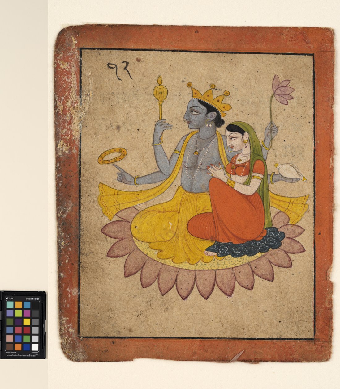 Bir lotus üzerinde Lakshmi ile Vişnu, c.1780 (kağıt üzerinde opak suluboya) by School Pahari