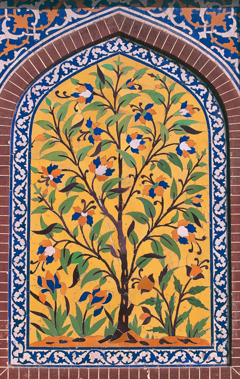 Çiçekli ağaç, Majolica dekorasyonu, Wazir Khan Camii (17. yüzyıl), Lahor, Pencap, Pakistan by School Pakistani