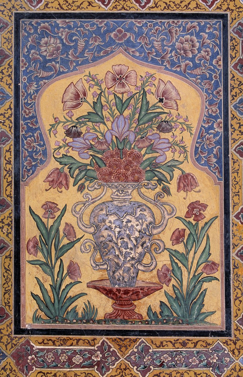 Çiçekli vazo, Wazir Khan Camii'nden dekoratif detay (17. yüzyıl), Lahor, Pencap, Pakistan by School Pakistani