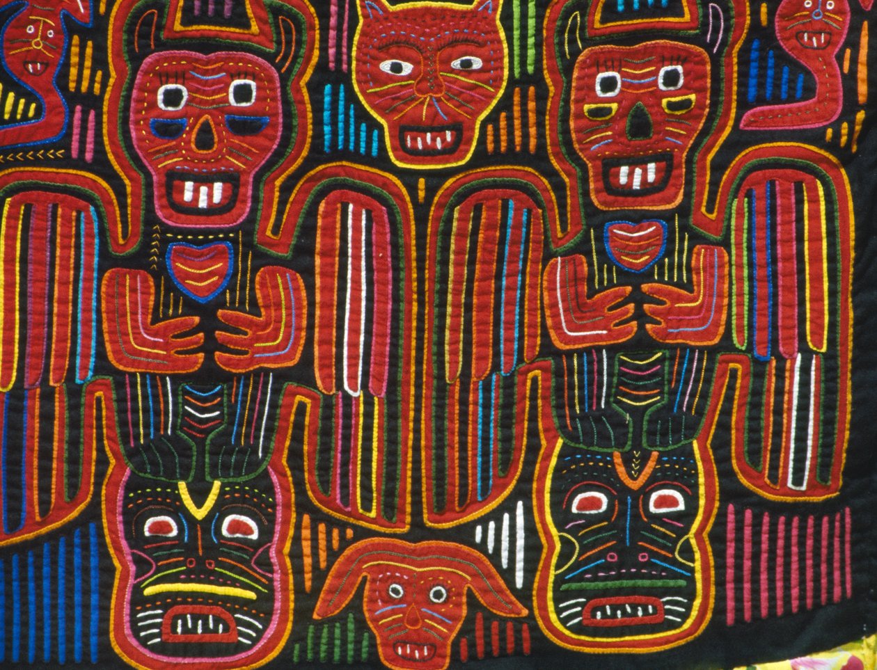 Elle dikilmiş renkli pamuk, San Blas Takımadaları, Panama Cumhuriyeti, Detay by School Panamanian
