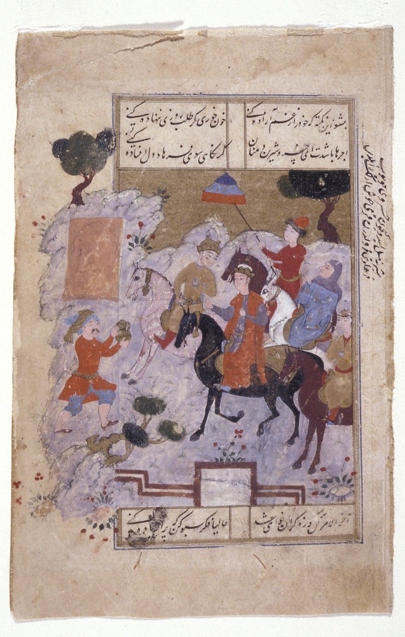 Minyatür 'Alay Sahnesi' (kağıt üzerine mürekkep, altın) by School Persian