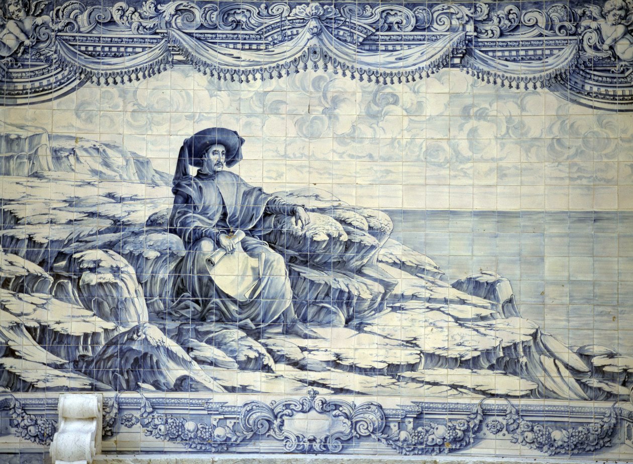 Gezgin Henry, oturuyor, denize bakıyor - Lizbon (Sintra) çevresinden Azulejo. by School Portuguese