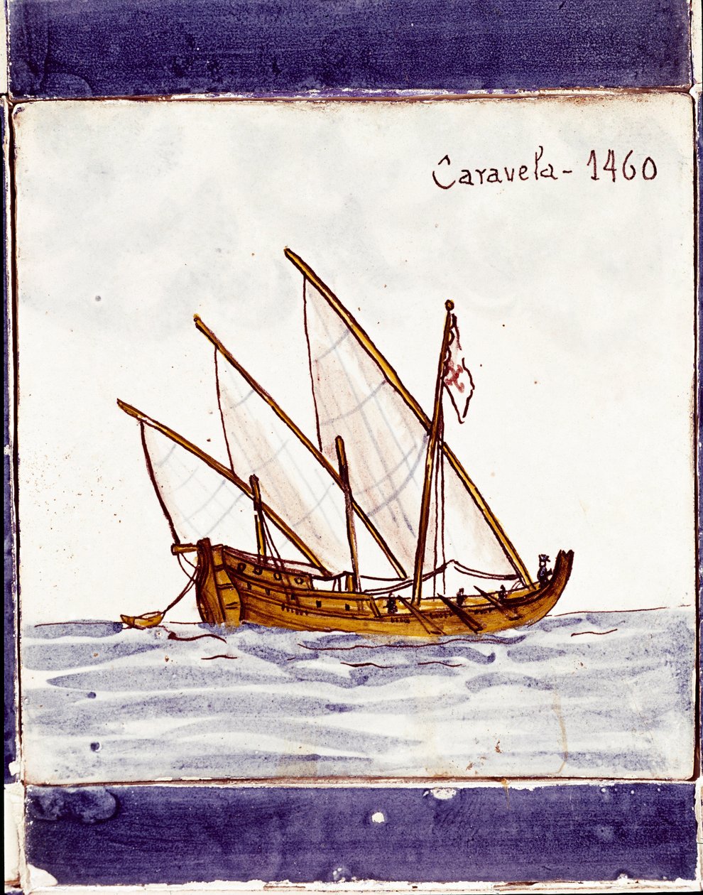Portekiz filosunun bir karavelinin temsili (Seramik üzerine çizim (azulejo) by School Portuguese