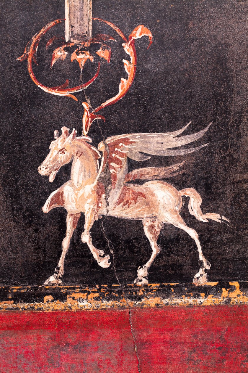 Kanatlı atlar (pegasi) ile mimari dekorasyon, Herculaneum by School Roman