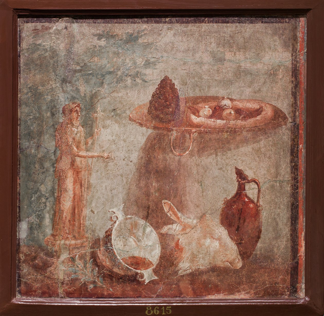 Dionysos heykeli, keçi başı ve meyve, Herculaneum by School Roman