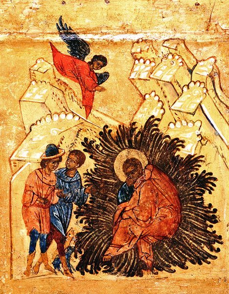 Aziz Joseph Rüyasını tasvir eden simge, c.1550 (panelde tempera ve altın varak) (314500 detayı) by School Russian