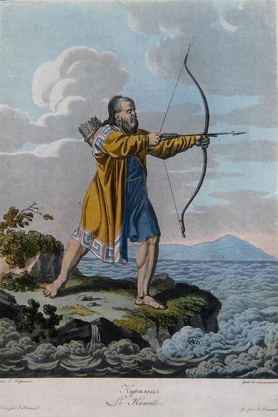 Kuril Adaları sakini, 1800 dolayları (renkli gravür) by School Russian