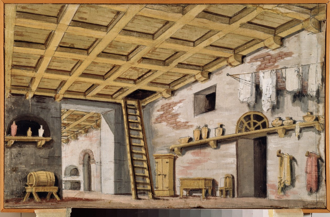 Mutfak. Bir oyun için hazırlık dekoru. Bir Rus ustanın eseri, yaklaşık 1790, tuval üzerine tempera. 18. yüzyıl Rus senografi sanatı. Müze Sarayı Ostankino, Moskova. by School Russian