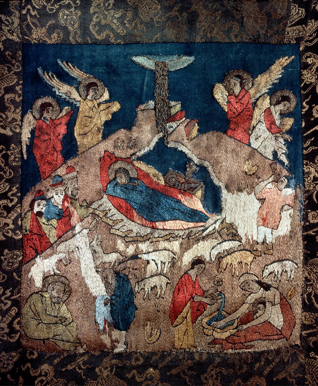 La nativite (Doğuş) - Bir Rus usta, yün, ipek ve altın ve gümüş iplikler tarafından bir kefen detayı by School Russian