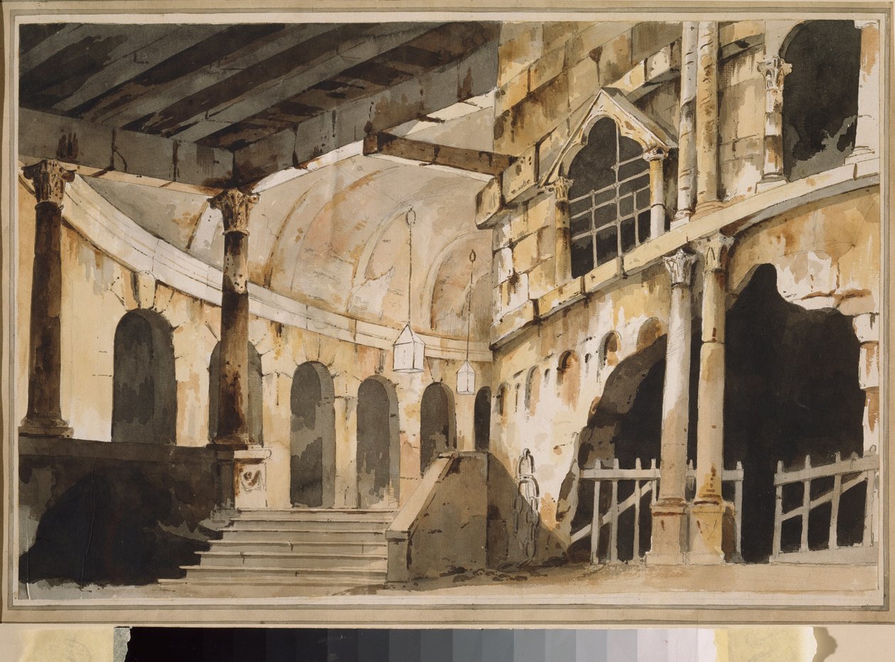 Hapishane. Bir oyun için hazırlık dekoru. Bir Rus ustanın eseri, yaklaşık 1790, kağıt üzerine suluboya. 18. yüzyıl Rus senografi sanatı. Müze Sarayı Ostankino, Moskova. by School Russian