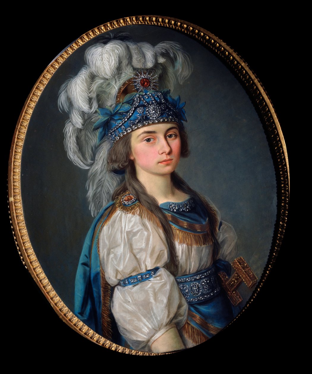 Aktris ve şarkıcı Praskovia Zhemchugova (1768-1803), Andre Ernest Modeste (Andre-Ernest-Modeste) Gretry (1741-1813), ""Les Mariages samnites"" operası için Eliane olarak. Bir Rus ustanın tablosu, tuval üzerine yağlı boya, 1780 sonu. Rus senografi sanatı by School Russian
