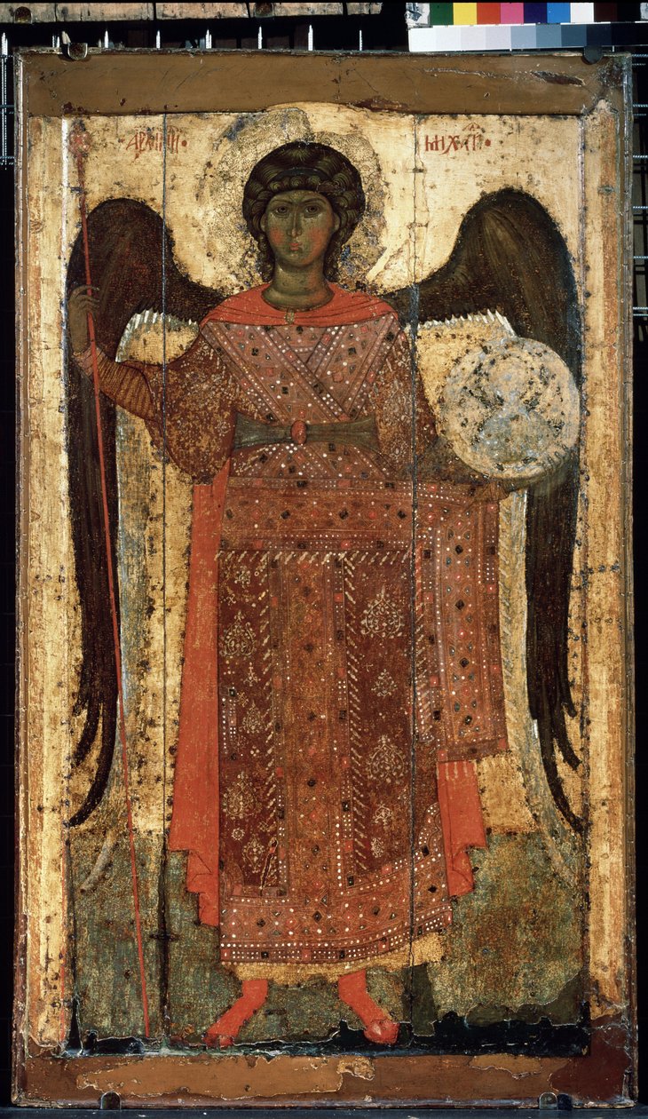 ""Başmelek Aziz Mikail"" Rus simgesi. Ahşap üzerine boyama. 1300 civarında. Devlet Tretyakov Galerisi, Moskova by School Russian
