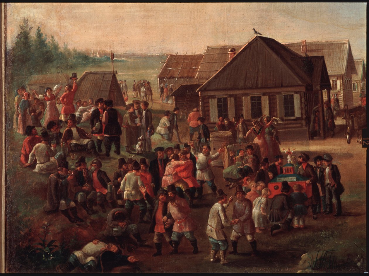 Alexeevskoye köyünde halk şenlikleri. Bir Rus ustanın tablosu, tuval üzerine yağlıboya, 19. yüzyıl ortası. Devlet Tretyakov Galerisi, Moskova. by School Russian