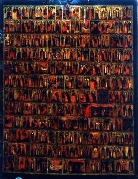 Mart-Ağustos arası Menology, Moskova okulu (panelde tempera) by School Russian