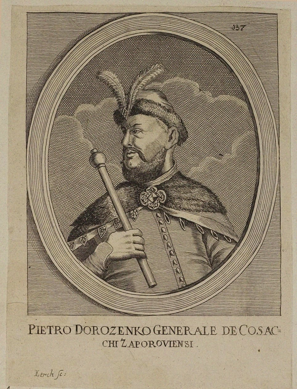 Petro Dorofeyevych Doroshenko, Sağ Banka Ukrayna Hetman (gravür) by School Russian