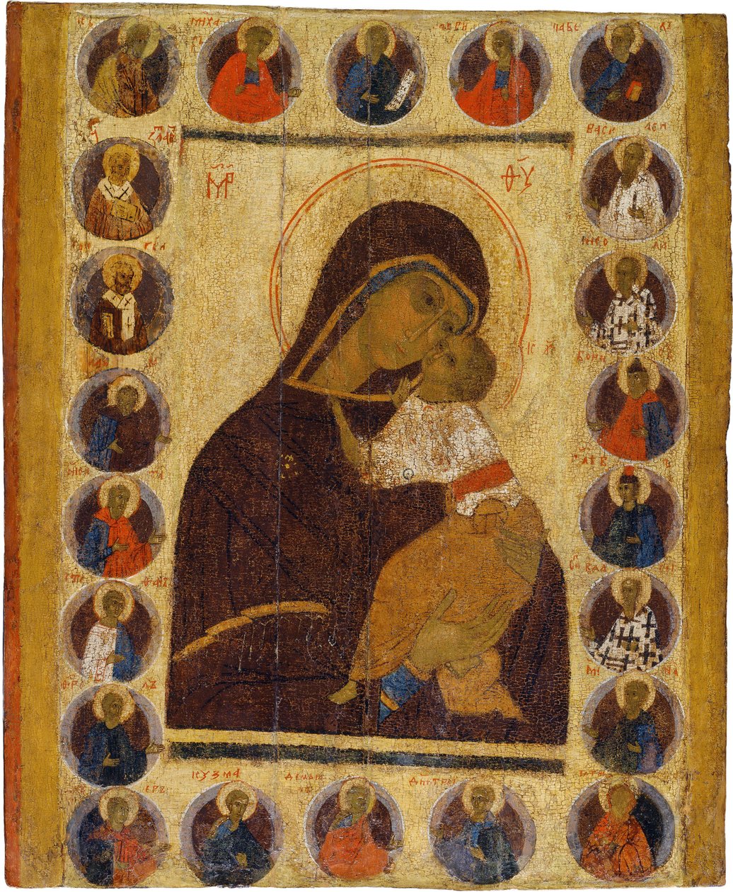 Rus simgesi : Seçilmiş Azizler ile Hassasiyetimizin Leydisi. Panelde Tempera, 15. Yüzyılın İkinci Yarısı, Tarih ve Sanat Müzesi, Suzdal by School Russian